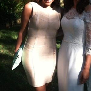 Bebe Shimmer tan bandage dress